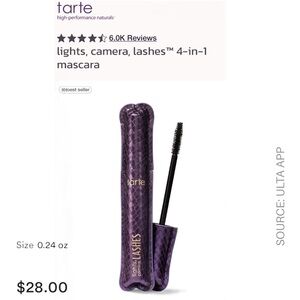 NEW Tarte Lights, Camera, Lashes™️ 4-in-1 Mascara! Full Size In Box! Color-Black
